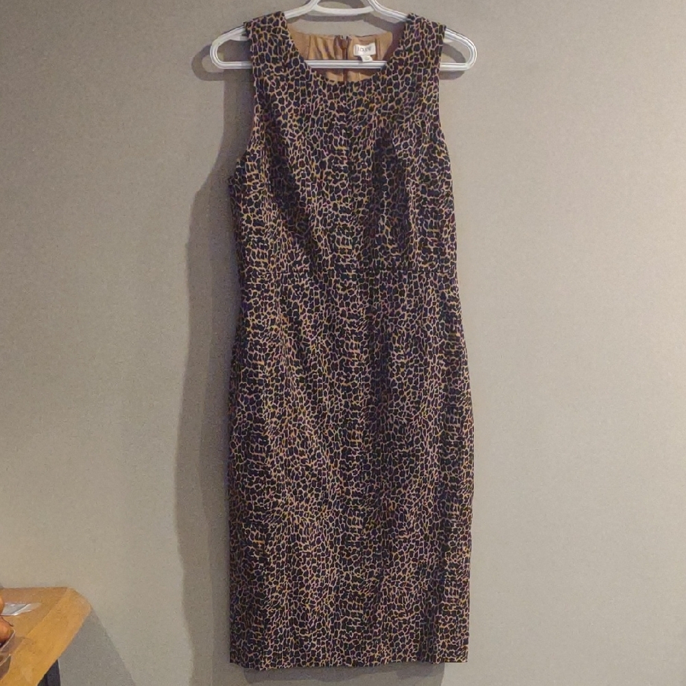 NWT J. Crew Women's 6‎ black Brown Animal Print Sleeveless Midi Length Dress